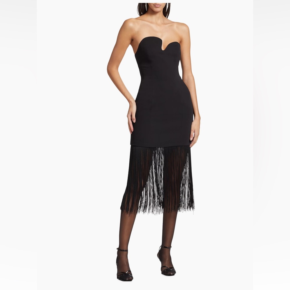 Puzzle Fringe-Trimmed Strapless Midi-Dress Size L